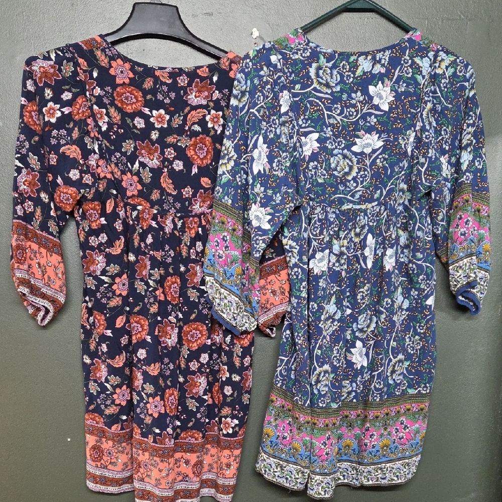 Temofon Floral Boho Mini Dress - Blue and Pink Lot Size M - Picture 2 of 5